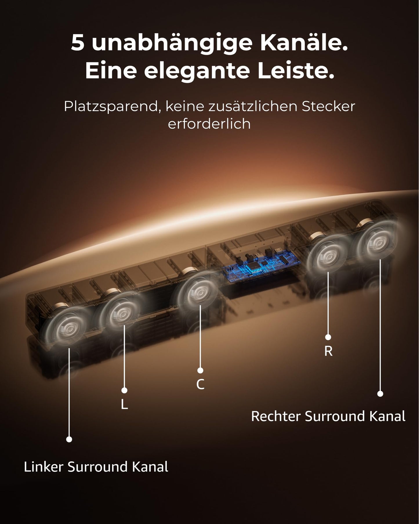 ULTIMEA 5.1ch Soundbar mit Dolby Atmos, VoiceMX, BassMX, APP, Heimkino 4D Surround Sound System, Poseidon M60 Boom