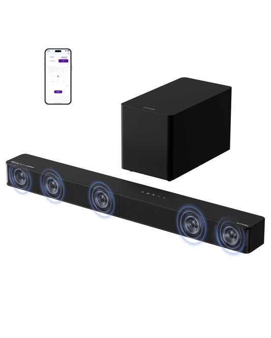 ULTIMEA 5.1ch Soundbar mit Dolby Atmos, VoiceMX, BassMX, APP, Heimkino 4D Surround Sound System, Poseidon M60 Boom